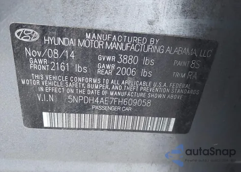 2015 Hyundai Elantra Se из США, поврежденный, VIN 5NPDH4AE7FH609058